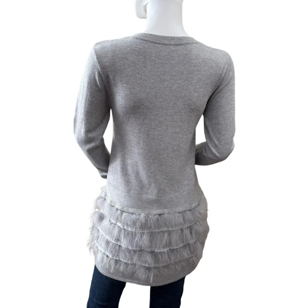 MAYORAL Gray Embellished Knit Tunic Sweater Feather Trim Girls Size 12/14 Formal